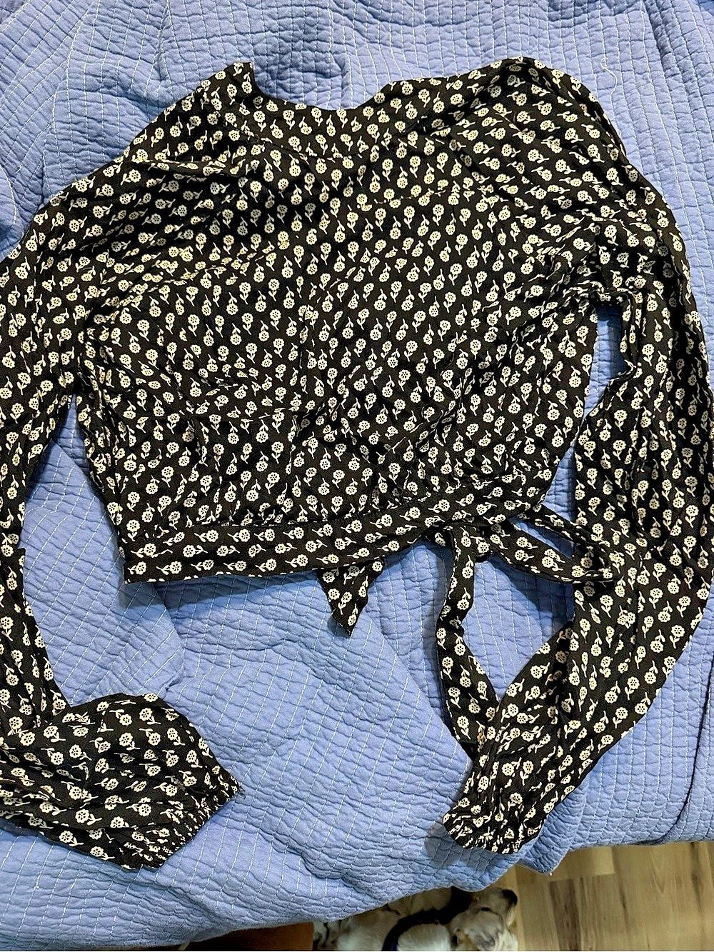 Topshop Floral Tie Front Blouse in Black & Yellow Size 2